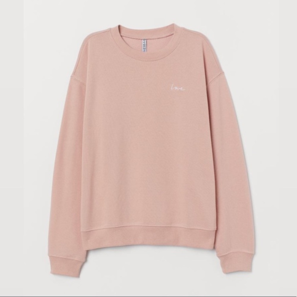 H&M Lightweight Baby Pink Embroidered Love Sweatshirt Size Small